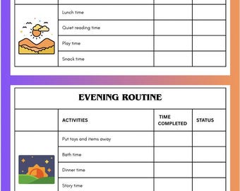 Simple Daily Routine Chart for Kids| Printable Visual Schedule | Morning & Bedtime Routine | Editable Canva Template