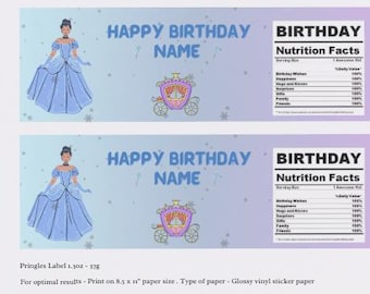 Frozen Theme Birthday Invite, Water Bottle and Pringles Label Template | Ice Princess Party Favor | Editable Canva Label