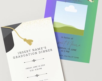 Graduation Ceremony Invitation Templates (Set of 3) – Editable Canva Graduation Invite | Modern Editable Ceremony Invitations
