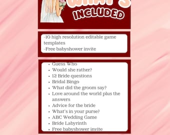 Bridal Shower Games | 10+ Printable Templates (Instant Digital Download)| Fun & Classy Editable Bridal Games That Everyone Will Love | Wine