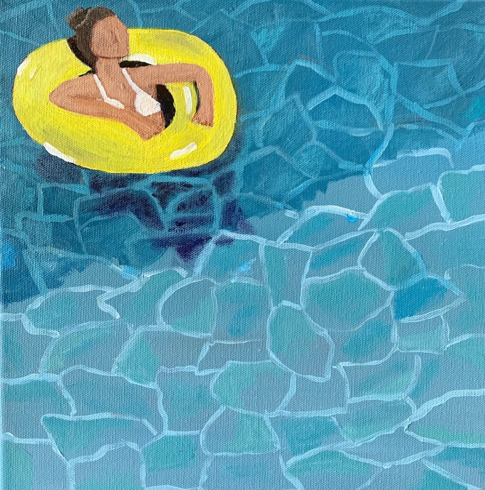 Woman floating in a raft pool art summer painting swimming Etsy