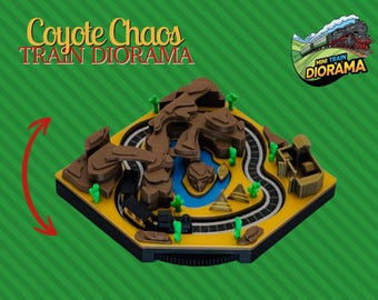 Mini Train Diorama - &quot;Coyote Chaos&quot; - Cute mini model train as a gift, fidget toy, paperweight for all train fans