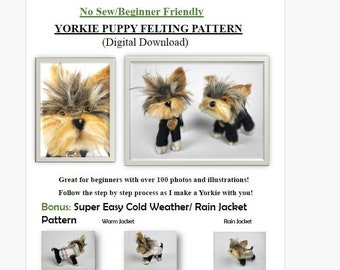 Felted Yorkie Dog Pattern for 18 inch dolls, no-sew, step-by-step process, beginner friendly, fun and easy, companion for doll,