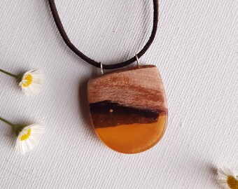 Wood and Resin Necklace | wood and resin pendant | resin jewelry | nature jewelry