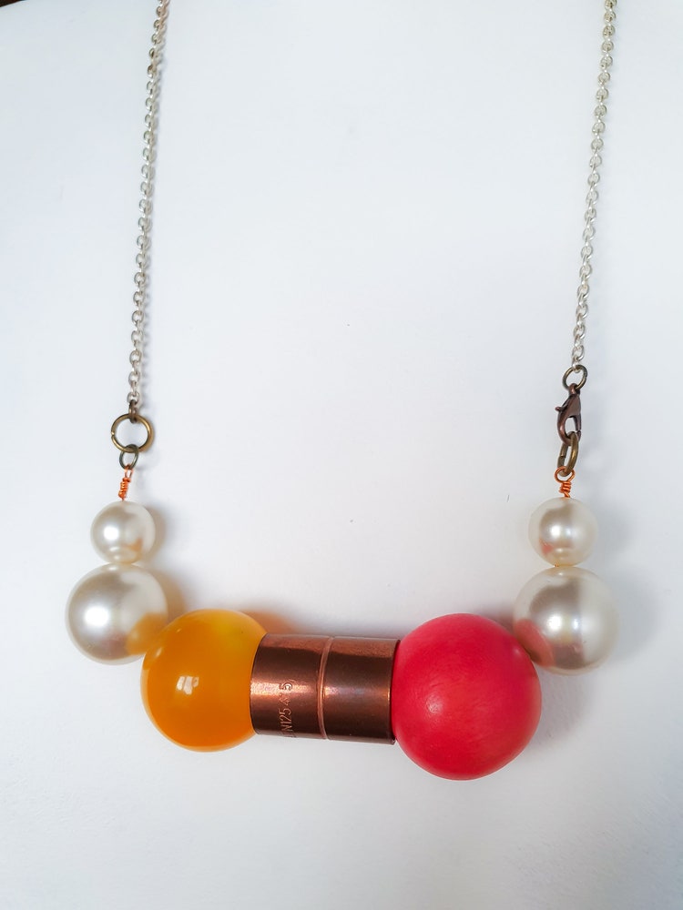 18" Summer Pink & Grey PASTEL Wooden BEAD Statement NECKLACE Silver Chain 16" 18" Summer Pink & Grey PASTEL Wooden BEAD Statement NECKLACE Silver Chain 16"