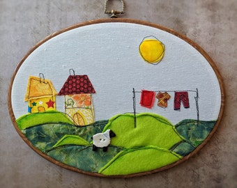 House on the Prairie - Mixed Media Free-motion Embroidery Wall Hanging