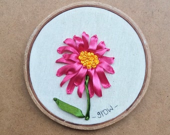 Single Flower - Silk Ribbon Embroidery Hoop Wall Hanging