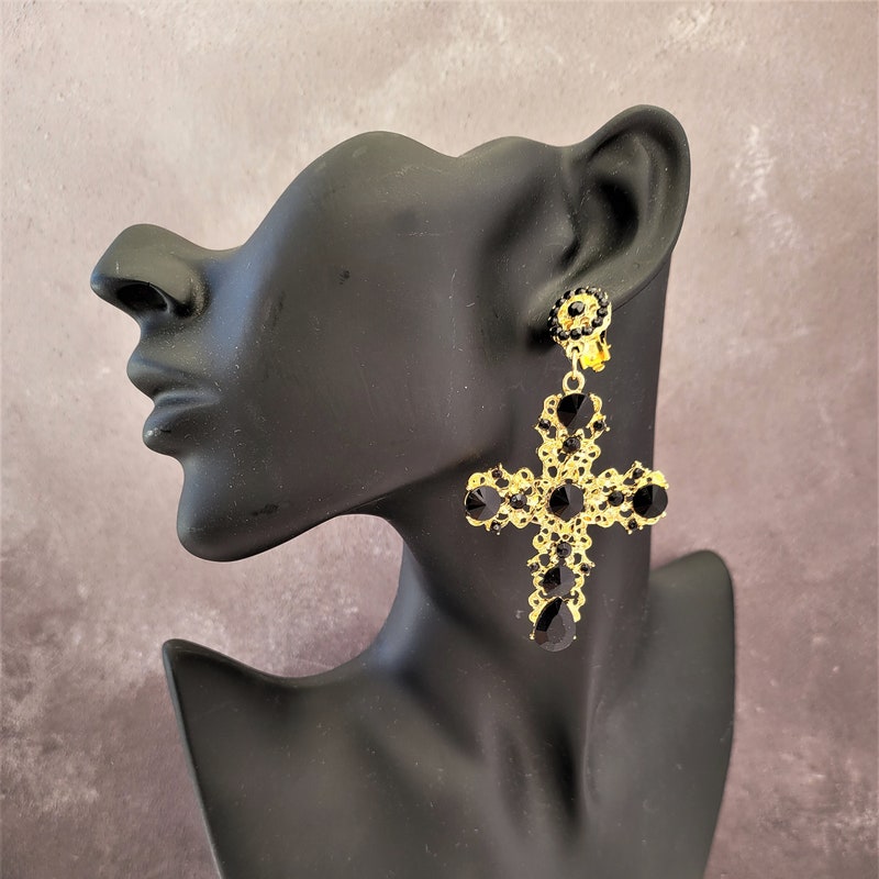 Absolute Jewellery Diamante Cross Earrings HCE409