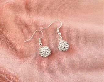 Boucles d'oreilles pendantes pendantes avec strass, boule disco en cristal, perle shamballa à clip ou percée