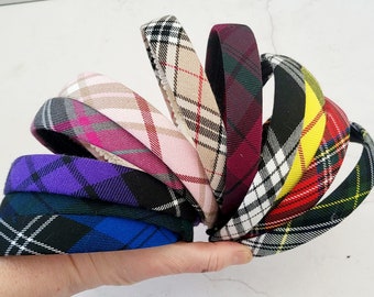 Tartan Check Plaid Headband, Flat Alice Band, 2 cms with, stocking filler