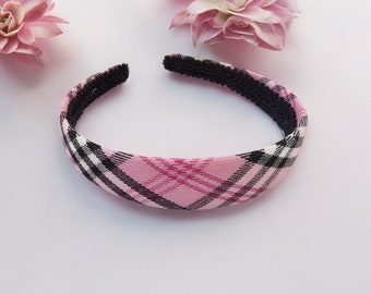 Pink Tartan Plaid Alice Band Headband, Child & Adult Sizes  display picture 1