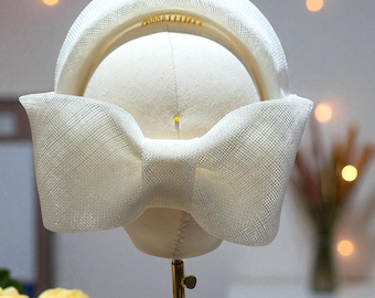 Ivory Sinamay Ridged Headband Fascinator with Elegant Bow – 8cm Wide
