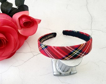 Red Tartan Check Alice Band, Plaid Headband, Hair Band, 2.5 cms Wide