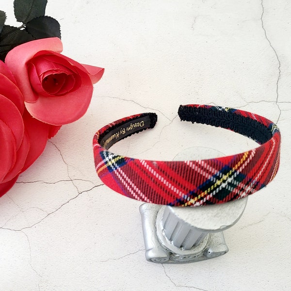 Red Tartan Check Alice Band, Plaid Headband, Hair Band, 2.5 cms Wide