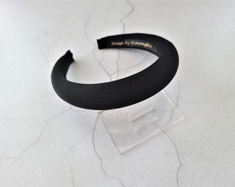 Black Stretch Satin Padded headband, Formal Hair Band 2.5 cms Wide with Rounded Padding