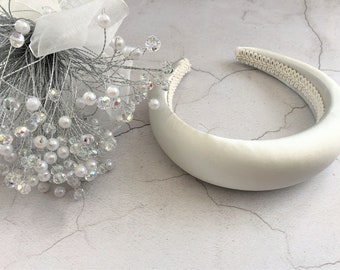 Ivory Seide Stirnband Gepolstert, Duchess Satin, Braut Kopfschmuck, 4 cm breit
