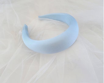 Baby Blue Stretch Satin Padded Headband, Alice Band, 4 cm Wide