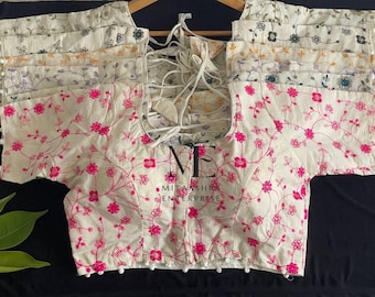 Kant en klare sari-blouse, choli voor dames, blouse met open haak aan de voorkant