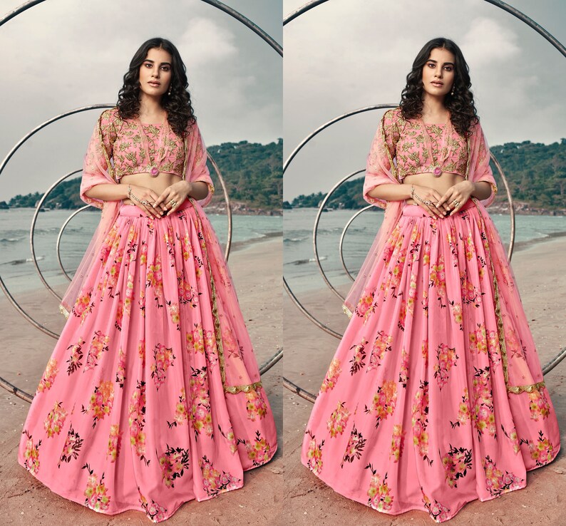 Exclusive Pink lehenga Choli for Women Bridesmaids wear Lehenga choli Trendy Wedding lehengas,Embroidery Work Ghagra choli Party Wear shops lengha