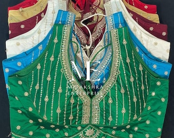 Green V Neck Saree Blouse, Red Sari Top, Indian Blouses, Sleeveless Choli for Lehenga