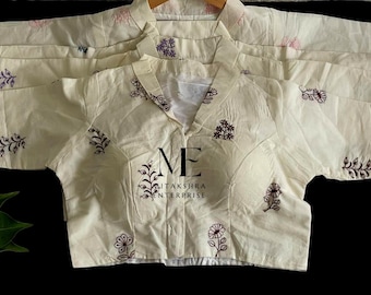 Designer Cotton Saree Blouse Readymade, Collared Sarees Blouse High Neck