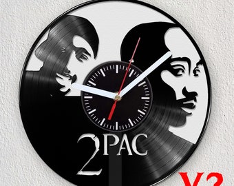 Horloge murale disque vinyle Tupac 2Pac RAP Idée cadeau Art pour décorer la maison