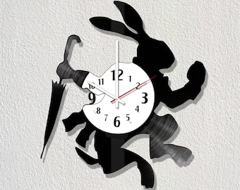 Alice In Wonderland White Rabbit Vinyl Record Wall Clock Gift Idea Art Decorate Home