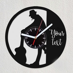 Man with Guitar Vinyl Record Wall Clock Personalized Gift Idea Art Decorate Home