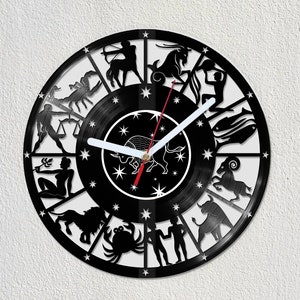Personalizacja znaku zodiaku Wszystkie znaki zodiaku Płyta winylowa Zegar ścienny Pomysł na prezent Sztuka Dekoracja domu