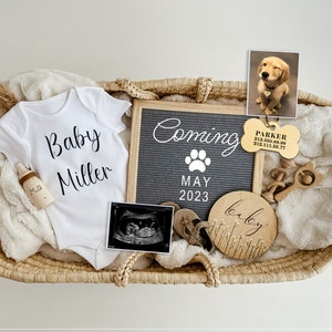 Editable dog pregnancy announcement social media, Gender neutral boho baby, Animal, Cat, Digital printable pdit yourself, Digital corjl