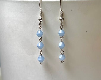Baby Blue Three-Beaded Diamond-shaped Drop Earrings