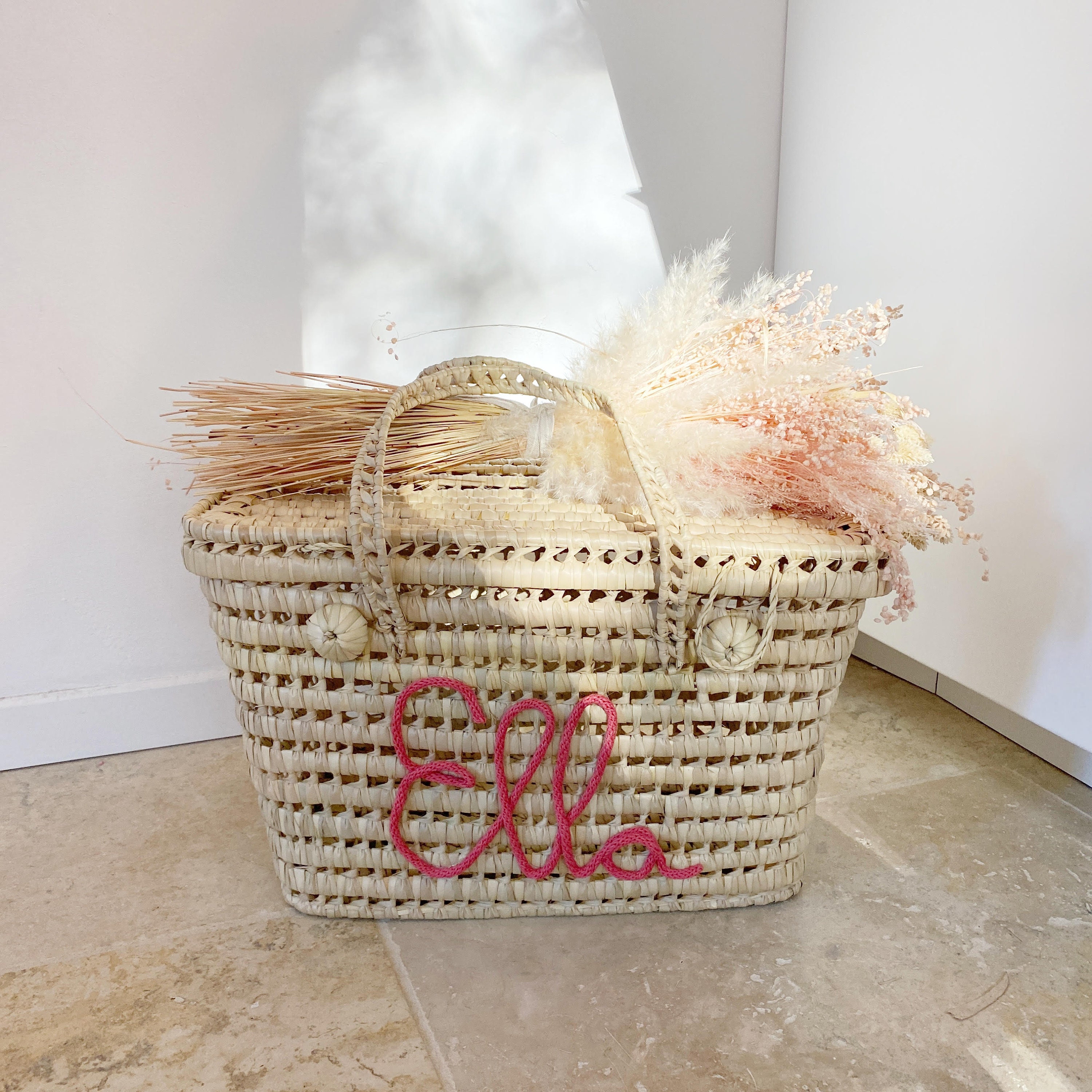 Malle Coffre 50 cm Artisanat Marocain en Feuilles de Palmier Pour Rangement Enfants Décoration à Per