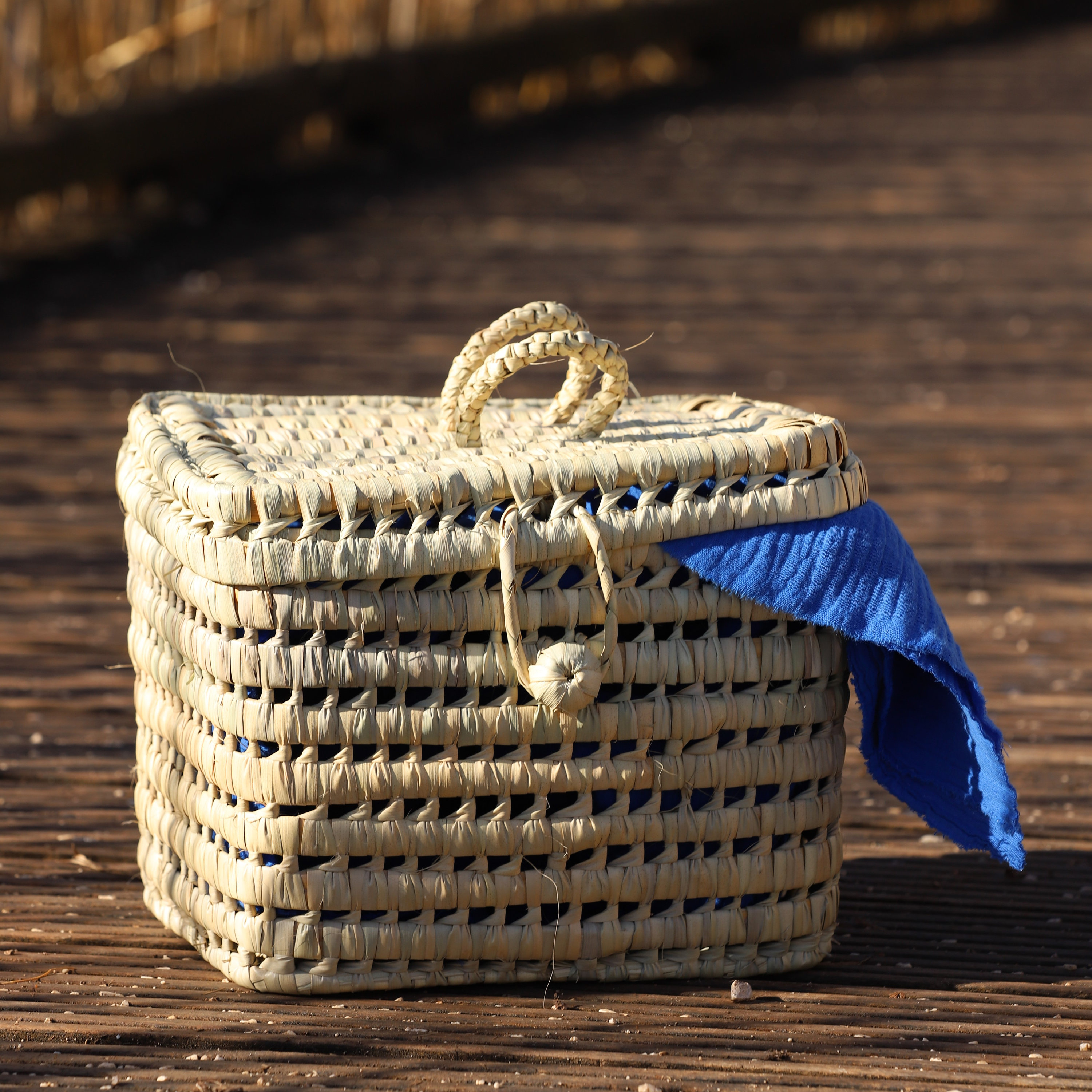 Panier Vanity Artisanal Marocain en Feuilles de Palmier Pour Rangement Bébé Décoration