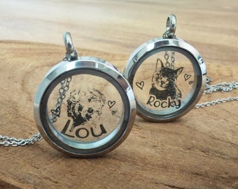Collana con ciondolo porta-peli per animali domestici, ideale per riempire il vano, ricordo per animali con incisione fotografica, memoriale per ceneri e pelo, regalo commemorativo per cani e gatti in lutto, in acciaio inossidabile.