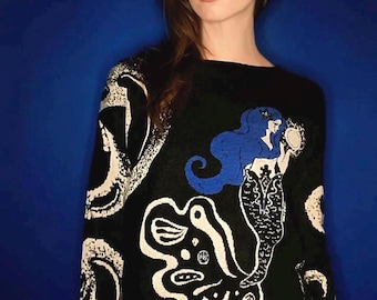Suéter feminino Galactic Mermaid de tricô com barra reta