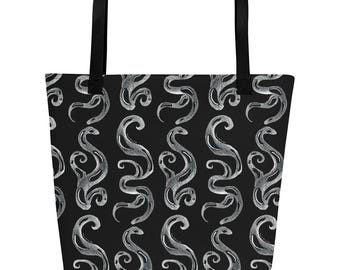 SAMPLE SALE*** Tentacle + Mermaid Pocket All-Over Print Large Tote Bag