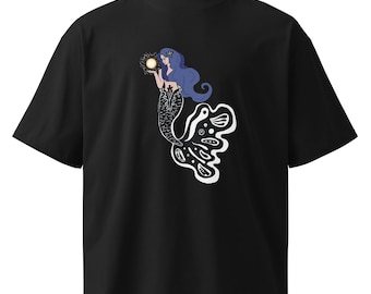 Camiseta unissex sereia galáctica orgânica oversized de gola alta
