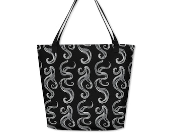 Bolsa grande com estampa total de tentáculos e sereia