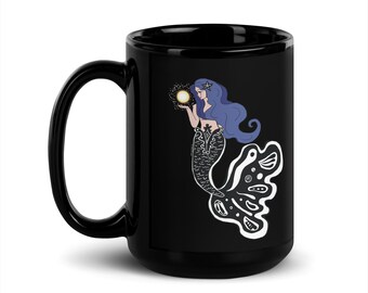 SAMPLE SALE*** Galactic Mermaid Black Glossy Mug