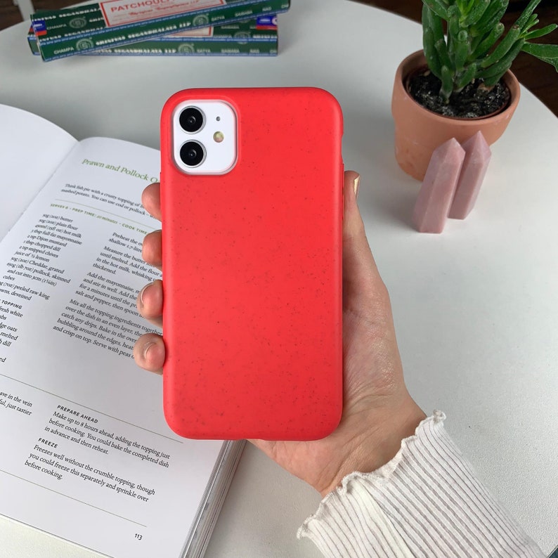 Eco Vegan 100% Biodegradable Phone Case iPhone XR Case, iPhone 8 Case, iPhone 7, iPhone X Xs Case, 7 8 Plus, XS Max, iPhone 6 6S, SE 2020 Fire Red