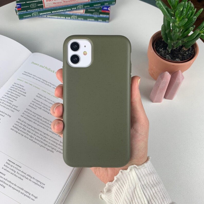 Eco Vegan 100% Biodegradable Phone Case iPhone XR Case, iPhone 8 Case, iPhone 7, iPhone X Xs Case, 7 8 Plus, XS Max, iPhone 6 6S, SE 2020 Army Green