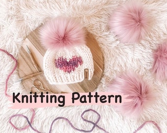 So Basic Beanie Knitting Pattern // Kids Beanie Knitting Pattern w/ Heart Overlay // Bulky Knitting Pattern // Kids Beanie Knitting Pattern