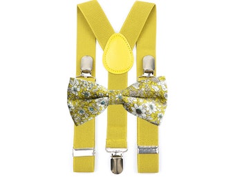 Boy's cotton suspenders and bow tie set - Yellow - "Le Dumfries" - Available in adult and duo sizes
