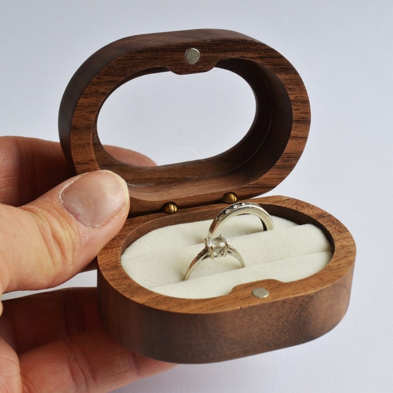 Walnut wooden box for window wedding rings White Oval shape Wedding Immediate shipping image 4