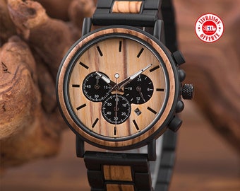 Men's Quartz Wooden Watch Esprit Range Chronograph Luxury Stylish Military Style