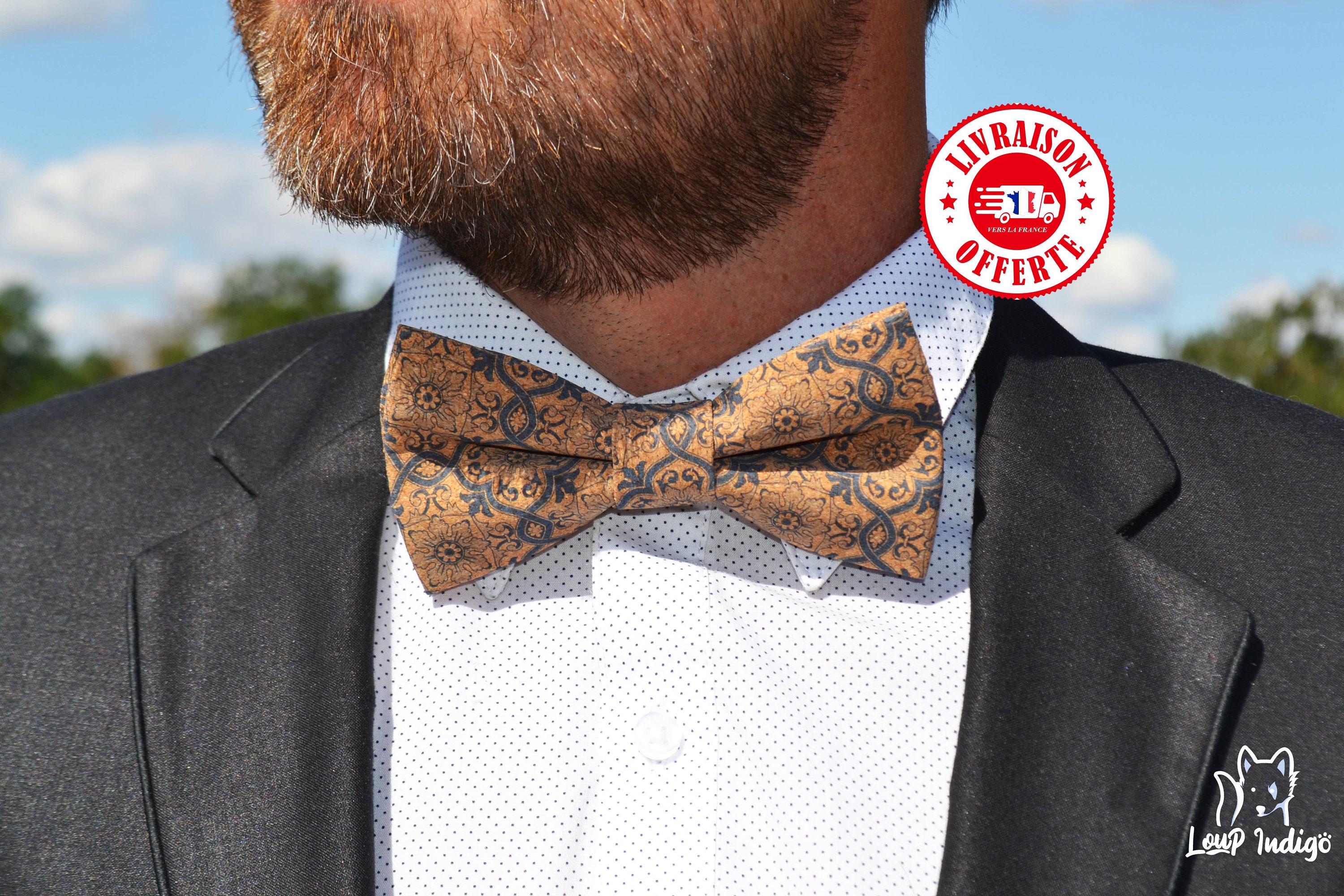 Cork Bow Tie for Adult Le Neuf - Blue/Grey Patterns - Immediate shipment