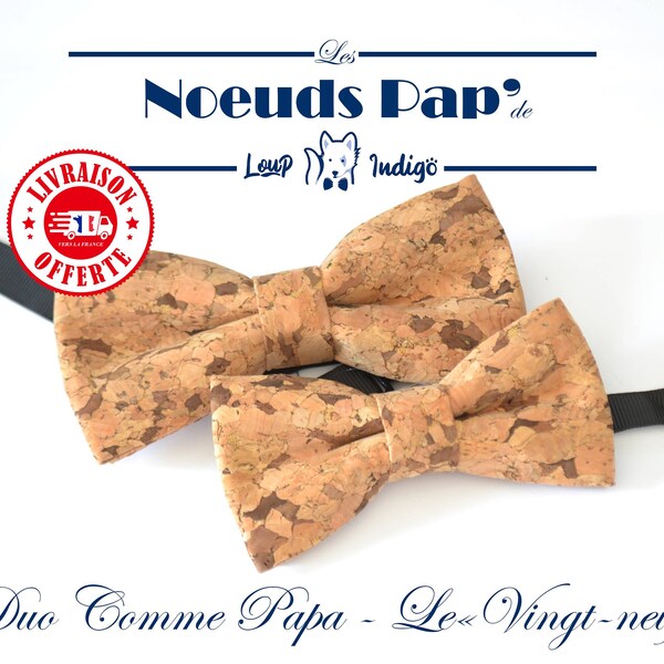 Ensemble 2 nœuds papillon liège adulte enfant - "Le Vingt-neuf" - Motifs marrons - Duo adulte/enfant, père/fils