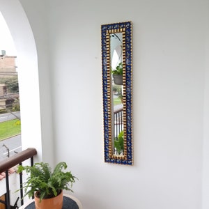 Peruvian Mirrors &quot; Blue Mosaic Columnist 100cm &quot;- Interior Decoration - Wall Mirror - Home Decoration - Decorative Mirrors