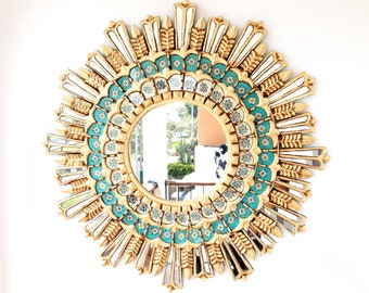 Peruvian Mirrors "Realeza 78 cm Turquoise"- Interior decoration - Wall Mirror - Home decoration- Mirrors