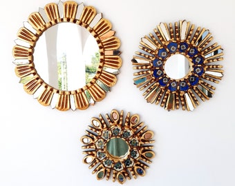 Peruvian Mirrors "Ivory Blue Daisy Collection" - Interior decoration - Wall mirror - Home decoration - Decorative mirrors